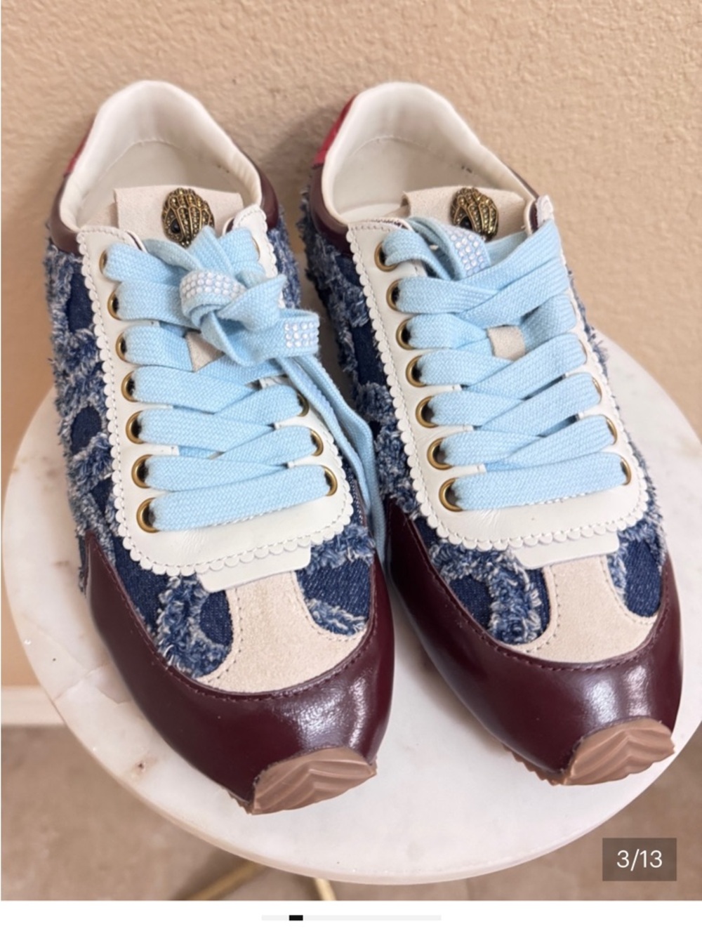 KURT GEIGER Casual Islington Denim Leather Logo Ornament Lace Up Sneakers Sz 11 - Picture 4 of 5